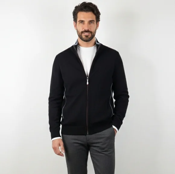ERMENEGILDO ZEGNA 100% Wool Black Long Sleeve Full Zip Sweater Mens Size Medium - Picture 1 of 11